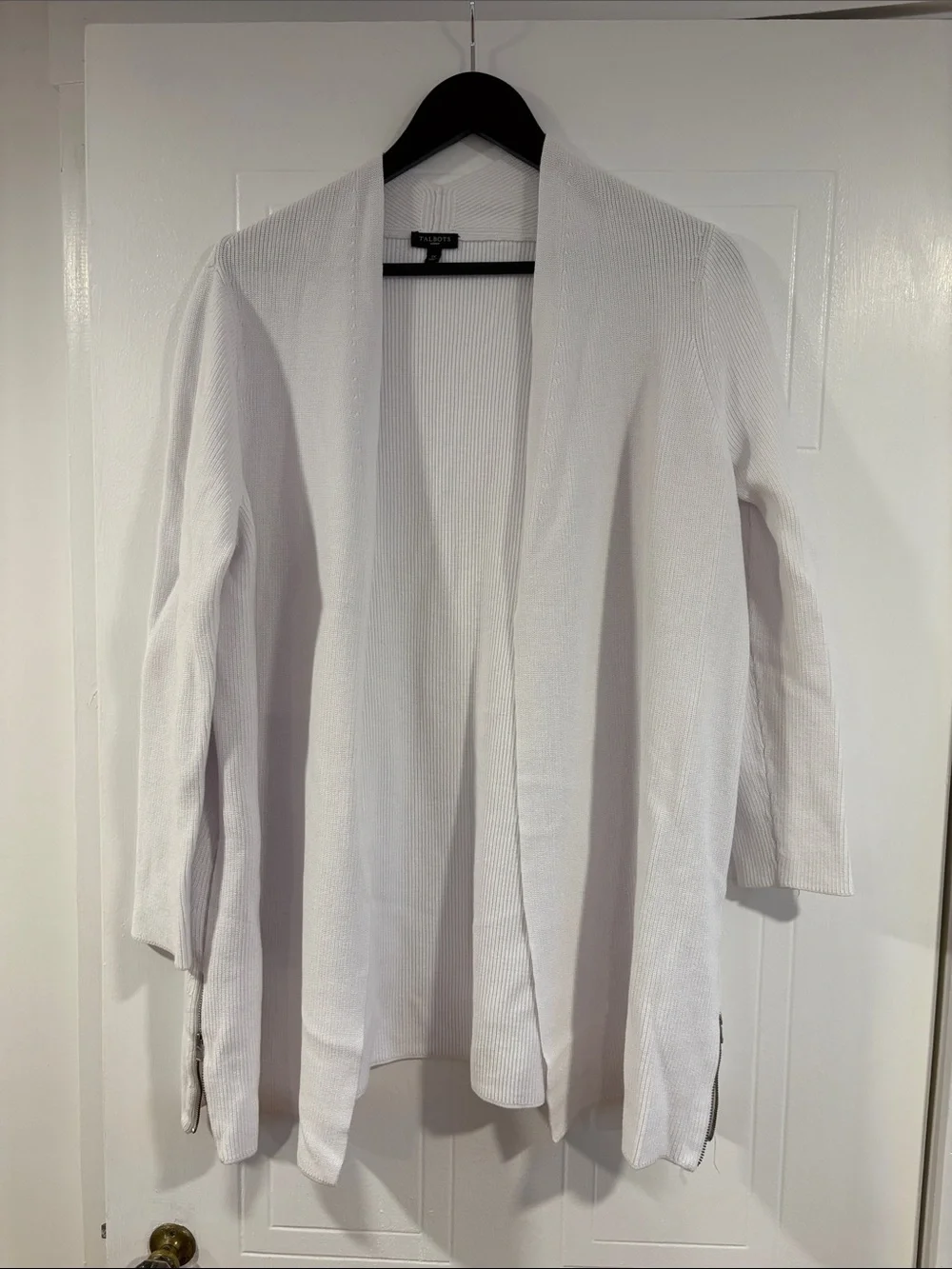 Talbots White Open-Front Ribbed Cardigan Sweater
